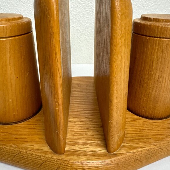 Vintage MCM Wooden Napkin Holder Salt & Pepper Shakers Farmhouse Cottege - Picture 3 of 15